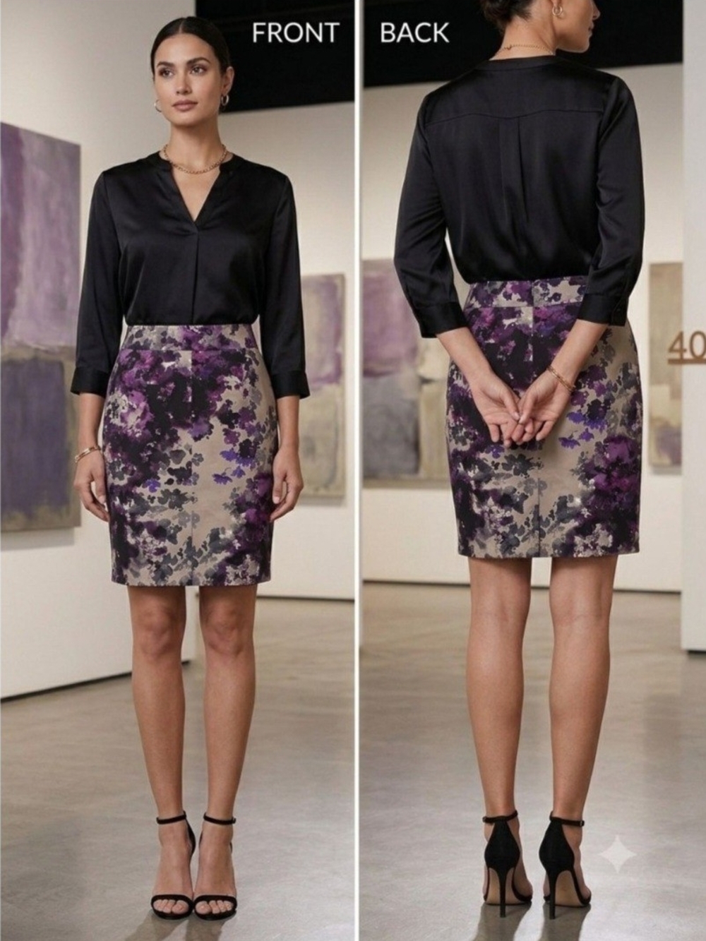 Ann Taylor Purple Floral Pencil Skirt with Neutral Base. Size 14P